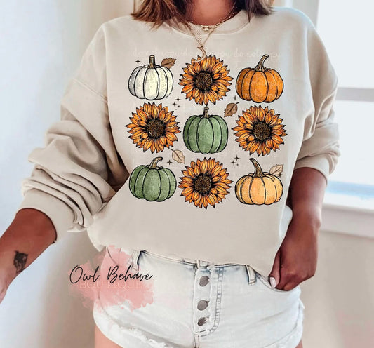 Sunflower Pumpkin Collage Crewneck Sweatshirt