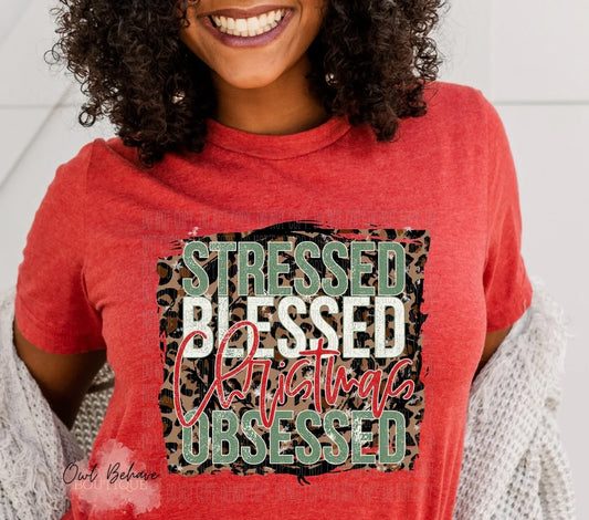 Stressed Blessed Christmas Obsessed Adult T-Shirt