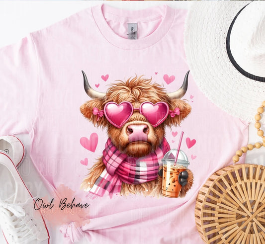 Valentine Highland Cow Adult T-Shirt